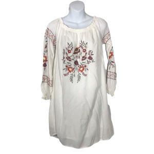 Xhilaration Womens Tunic Blouse Ivory M Off Shoulder Embroidered Floral Boho